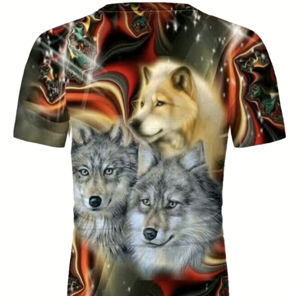 Wolf T-Shirt Wolves All Over 3D Printed Colorful Native American Spirit - Picture 3 of 6